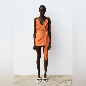 Zara Orange Tied Wrap Jumpsuit